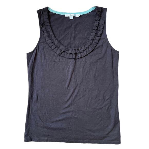 Boden Dark Gray Sleeveless Top Flat Ruffle Along Neckline Cotton Women's 4 - Picture 1 of 5